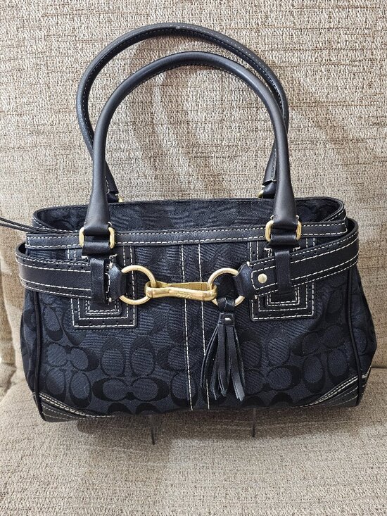 Coach Handbags - Vintage Coach 10507 Black Signature Jacquard Leather Satchel Y2K 2007